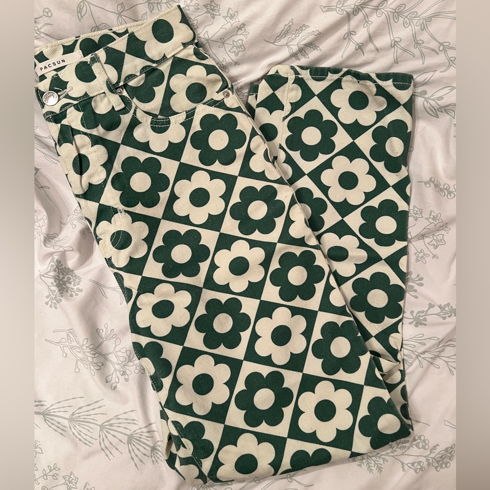 Funky retro green flower Pacsun Jeans